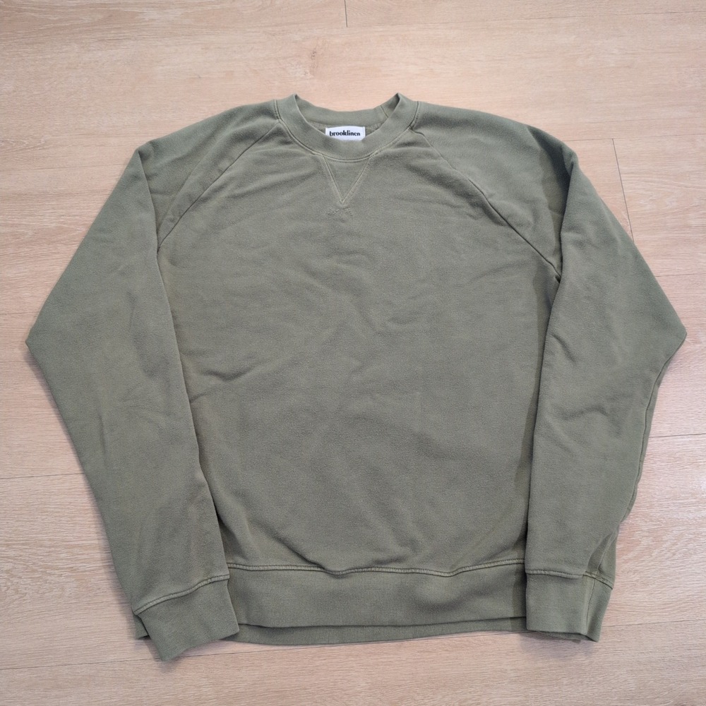 Brooklinen Womens Small Loungewear Olive Green Raglan Crewneck Sweatshirt USA